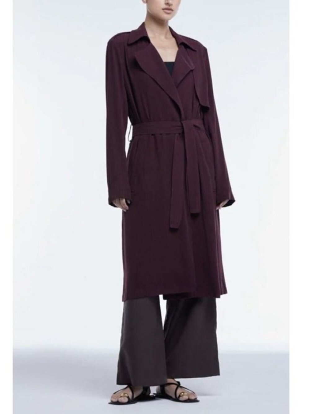 Dal Flowy Lapel Trench Coat in Mulberry
